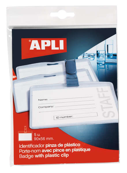 Apli Identificador con Pinza de Plastico para Tarjetas de Visita - Tamaño 90 x 56mm - Ideal para Ferias y Convenciones - Uso en Hospitales