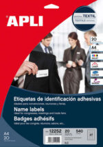 Apli Etiquetas Textiles de Identificacion Adhesivas con Cantos Romos - Tamaño 63.5 x 29.6mm - Adhesivo Removible - Pack de 20 Hojas con 540 Etiquetas - Compatible con Impresoras Inkjet