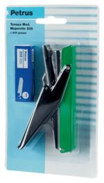 Petrus 205 Mini Majorette Grapadora de Tenaza + 1 Caja 600 Grapas  - Hasta 10 Hojas - Grapado Cerrado - Colores Surtidos - immagine 2
