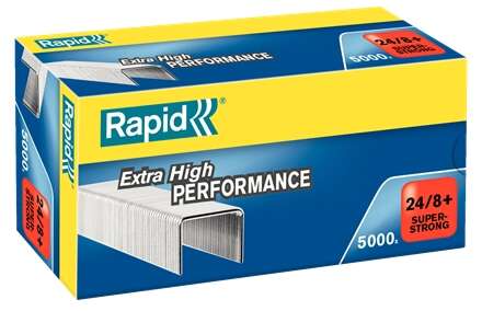 Rapid Super Strong Caja de 5000 Grapas 24/8+ - Hasta 50 Hojas - Alambre Galvanizado Superreforzado - Patilla de 8