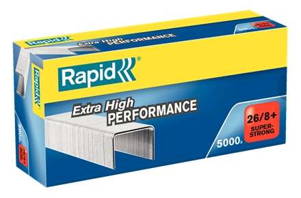 Rapid Super Strong Caja de 5000 Grapas 26/8+ - Hasta 50 Hojas - Alambre Galvanizado Superreforzado - Patilla de 8