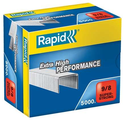 Rapid Super Strong Caja de 5000 Grapas 9/8 - De 10 a 40 Hojas - Alambre Galvanizado Superreforzado - Patilla de 8mm Rapid Super Strong Caja de 5000 Grapas 9/8 - De 10 a 40 Hojas - Alambre Galvanizado Superreforzado - Patilla de 8mm