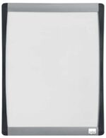 Nobo Mini Pizarra Magnetica con Marco Arqueado 215x280 - Elegante Diseño Plateado y Negro - Almohadillas Adhesivas e Imanes Incluidos - Blanco