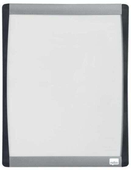Nobo Mini Pizarra Magnetica con Marco Arqueado 215x280 - Elegante Diseño Plateado y Negro - Almohadillas Adhesivas e Imanes Incluidos - Blanco