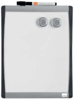 Nobo Mini Pizarra Magnetica con Marco Arqueado 215x280 - Elegante Diseño Plateado y Negro - Almohadillas Adhesivas e Imanes Incluidos - Blanco - immagine 2
