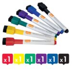 Nobo Pack con 6 Mini Rotuladores para Pizarra Blanca con Tapa Borrador Magnetica - Punta Fina 2mm - Destaca en Pizarras Blancas - Colores Surtidos - immagine 5