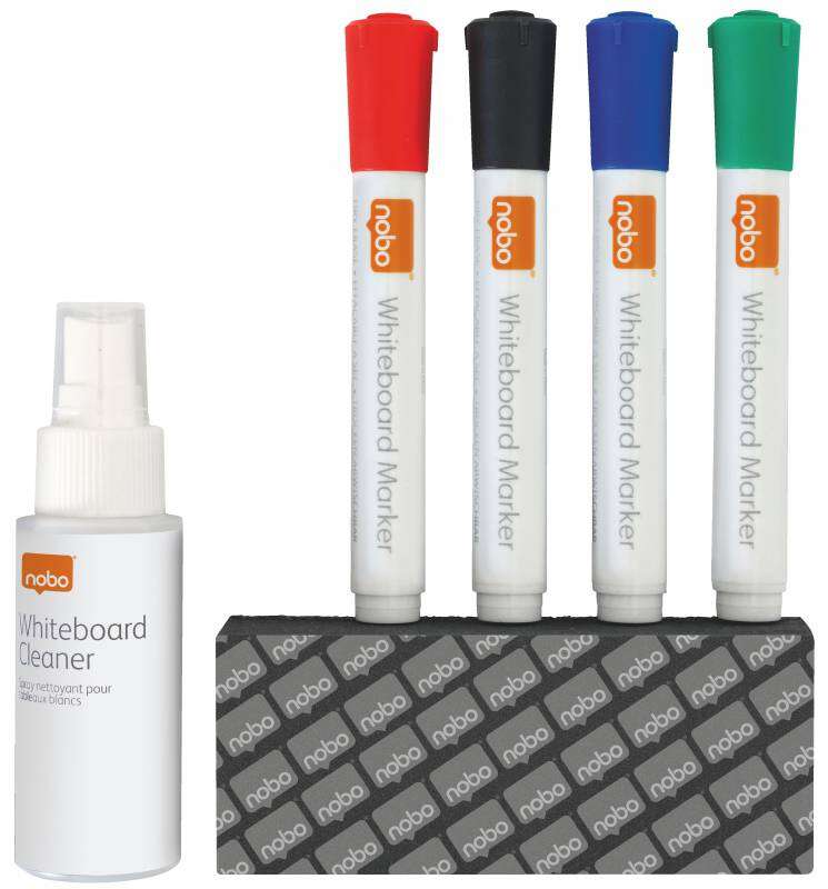 Nobo Pack de Accesorios para Pizarra Blanca - Incluye: 4 Rotuladores Pizarra