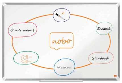 Nobo Premium Plus Pizarra Magnetica de Acero Vitrificado 900x600mm - Montaje en Esquinas - Superficie de Borrado Superior - Color Blanco