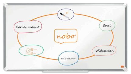 Nobo Premium Plus Pizarra Magnetica de Acero Lacado Panoramica 890x500mm - Montaje en Esquina - Blanco