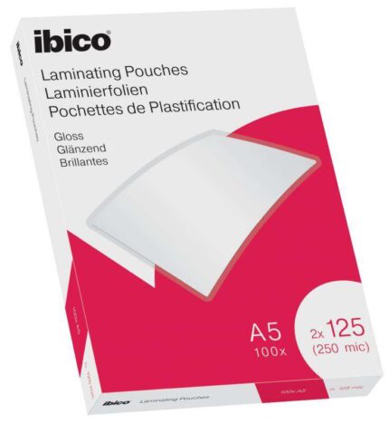Ibico Caja de 100 Laminas de Plastificar Gloss A5 125 Micras - Acabado Cristalino de Alto Brillo - Plastifica Papel