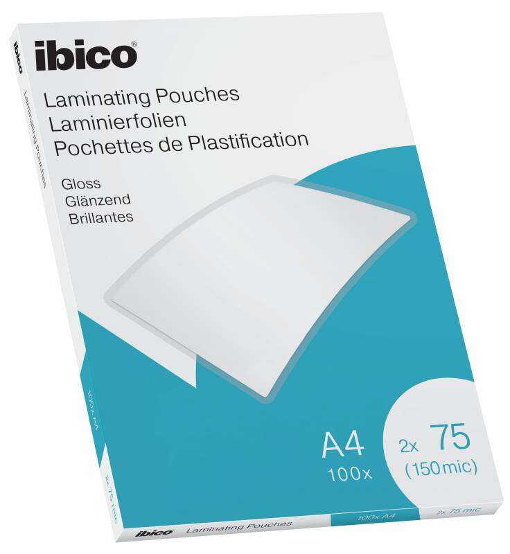 Ibico Caja de 100 Laminas de Plastificar Gloss A4 75 Micras - Acabado Cristalino de Alto Brillo - Plastifica Papel