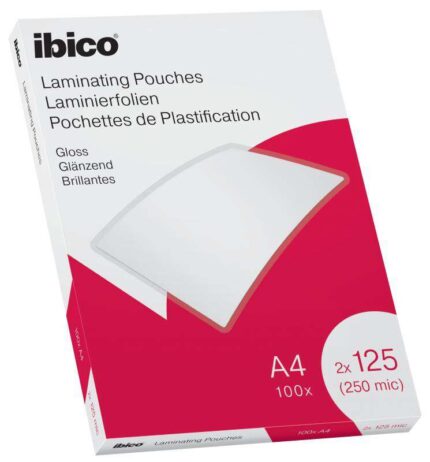 Ibico Caja de 100 Laminas de Plastificar Gloss A4 125 Micras - Acabado Cristalino de Alto Brillo - Plastifica Papel