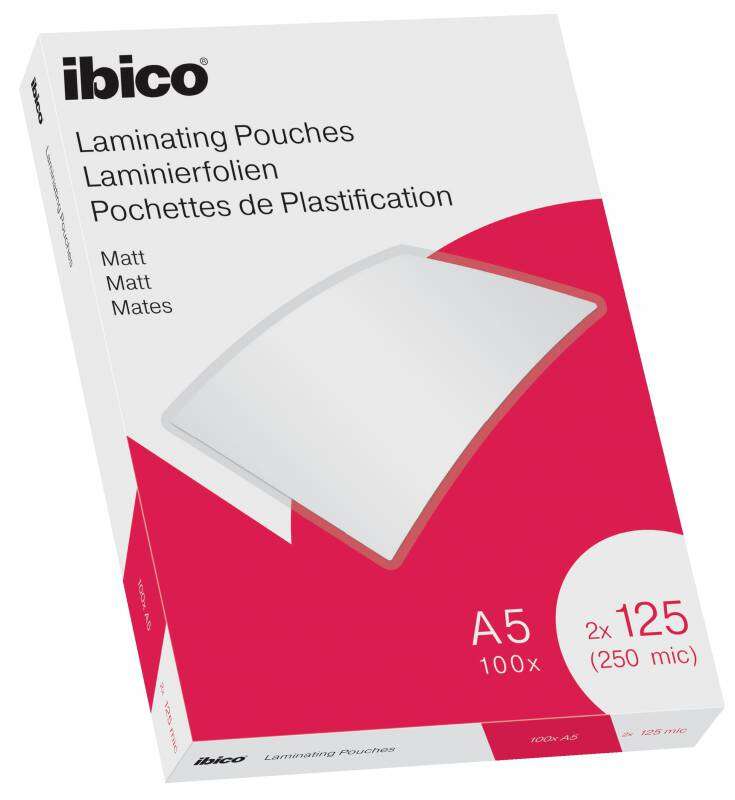 Ibico Caja de 100 Laminas de Plastificar Mate A5 125 Micras - Superficie Mate - Plastifica Papel