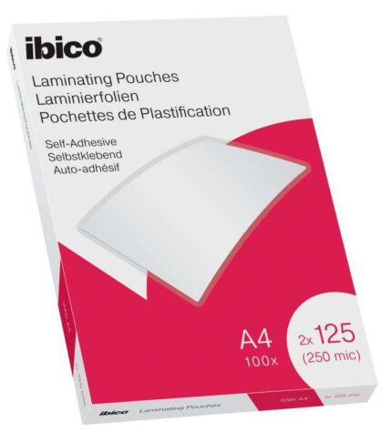 Ibico Caja de 100 Laminas de Plastificar Autoadhesivas A4 125 Micras  - Acabado Cristalino de Alto Brillo - Plastifica Papel