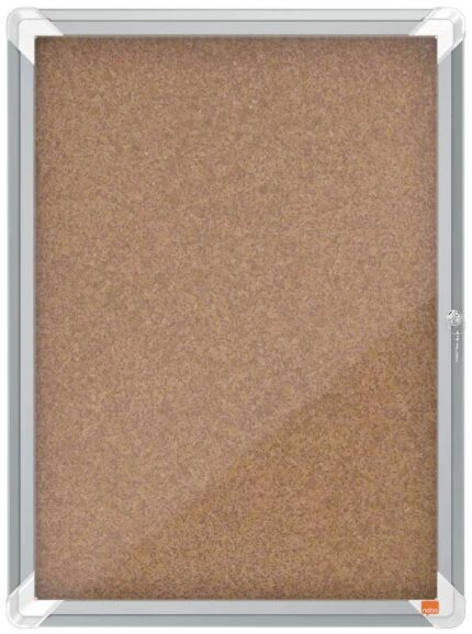 Nobo Vitrina para 4 Hojas A4 con Superficie de Corcho - 532x692x37mm - Puerta de Cristal de Seguridad - Marco de Aluminio - Color Natural