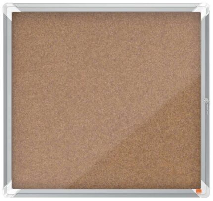 Nobo Vitrina para 6 Hojas A4 con Superficie de Corcho - 752x692x37mm - Puerta de Cristal de Seguridad - Marco de Aluminio - Color Natural