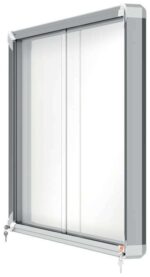 Nobo Vitrina Interior para 8 Hojas A4 con Superficie Magnetica y Puerta Deslizante - 689x972x54mm - Superficie Blanca Metalica y Magnetica de Borrado en Seco - Marco de Aluminio - Puertas de Cristal de Seguridad Deslizantes - Color Blanco - immagine 3