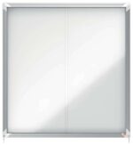 Nobo Vitrina Interior para 12 Hojas A4 con Superficie Magnetica y Puerta Deslizante - 997x972x54mm - Superficie Blanca Metalica y Magnetica de Borrado en Seco - Marco de Aluminio - Puertas de Cristal de Seguridad - Color Blanco