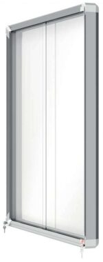 Nobo Vitrina Interior para 12 Hojas A4 con Superficie Magnetica y Puerta Deslizante - 997x972x54mm - Superficie Blanca Metalica y Magnetica de Borrado en Seco - Marco de Aluminio - Puertas de Cristal de Seguridad - Color Blanco - immagine 3