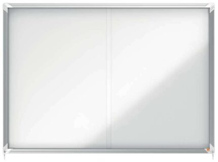 Nobo Vitrina Interior para 18 Hojas A4 con Superficie Magnetica y Puerta Deslizante - 997x1412x54mm - Superficie Blanca Metalica y Magnetica de Borrado en Seco - Marco de Aluminio - Puertas de Cristal de Seguridad - Color Blanco