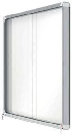 Nobo Vitrina Interior para 18 Hojas A4 con Superficie Magnetica y Puerta Deslizante - 997x1412x54mm - Superficie Blanca Metalica y Magnetica de Borrado en Seco - Marco de Aluminio - Puertas de Cristal de Seguridad - Color Blanco - immagine 3