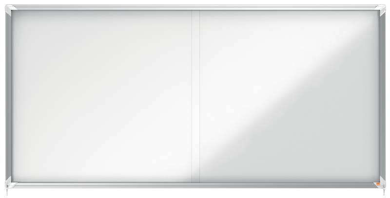 Nobo Vitrina Interior para 27 Hojas A4 con Superficie Magnetica y Puerta Deslizante - 997x2072x54mm - Marco de Aluminio - Puertas de Cristal de Seguridad - Cerradura y Llaves Incluidas - Color Blanco