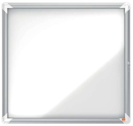 Nobo Vitrina Exteriores 6 Hojas A4 Superficie Blanca Magnetica - 752x692x45mm - Puerta Seguridad Cerradura Marco Aluminio - Color Blanco