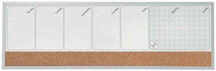 Nobo Planificador Semanal de Pizarra Magnetica Pequeña 585x190mm - Tira de Corcho - Almohadillas Adhesivas e Imanes para Montaje - Incluye Rotulador