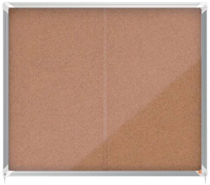 Nobo Premium Plus Vitrina de Puerta Corredera con Fondo de Corcho 15xA4 - Cerradura de Esquina Integrada - Superficie Autorreparable - Natural