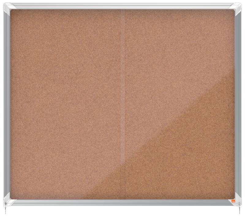 Nobo Premium Plus Vitrina de Puerta Corredera con Fondo de Corcho 15xA4 - Cerradura de Esquina Integrada - Superficie Autorreparable - Natural