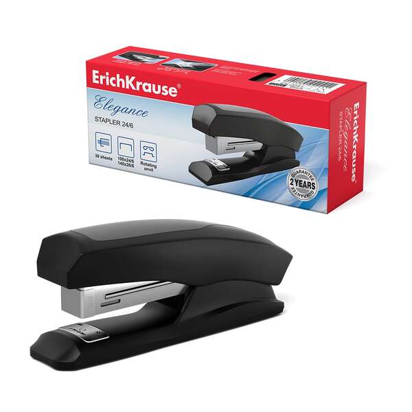 Erichkrause Elegance Half-Strip Grapadora de Sobremesa - Grapa hasta 30 Hojas - Grapado Abierto y Cerrado - Admite Grapas 24/6 y 26/6 - Resistente a Golpes - Color Negro Erichkrause Elegance Half-Strip Grapadora de Sobremesa - Grapa hasta 30 Hojas - Grapado Abierto y Cerrado - Admite Grapas 24/6 y 26/6 - Resistente a Golpes - Color Negro