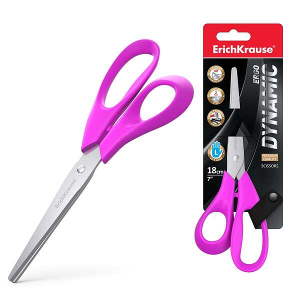 Erichkrause Dynamic Tijeras de Acero Inoxidable para Zurdos de 18cm - Afilado Doble - Resistente a la Corrosion - Mangos Ergonomicos - Colores Surtidos Aleatorios
