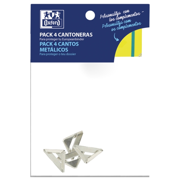 Oxford Pack de 4 Cantoneras Metalizadas - Protege las Esquinas de tus Carpetas o Cuadernos - Diseño Elegante y Duradero Oxford Pack de 4 Cantoneras Metalizadas - Protege las Esquinas de tus Carpetas o Cuadernos - Diseño Elegante y Duradero