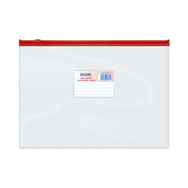 Dohe Bolsa Zipper Apaisada PVC Transparente 150 Micras - Tamaño Folio - Apertura Superior - Cierre Zip Hermetico Dohe Bolsa Zipper Apaisada PVC Transparente 150 Micras - Tamaño Folio - Apertura Superior - Cierre Zip Hermetico