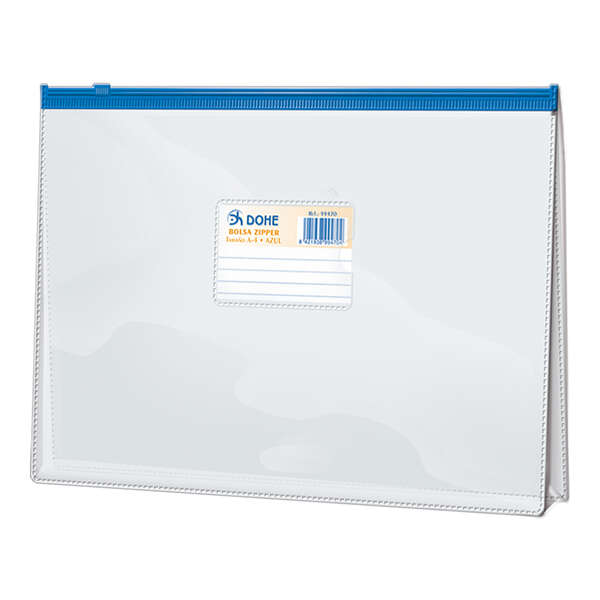 Dohe Bolsa Zipper Apaisada PVC Transparente 200 Micras - Tamaño Folio - Apertura Superior - Cierre Zip Hermetico Dohe Bolsa Zipper Apaisada PVC Transparente 200 Micras - Tamaño Folio - Apertura Superior - Cierre Zip Hermetico