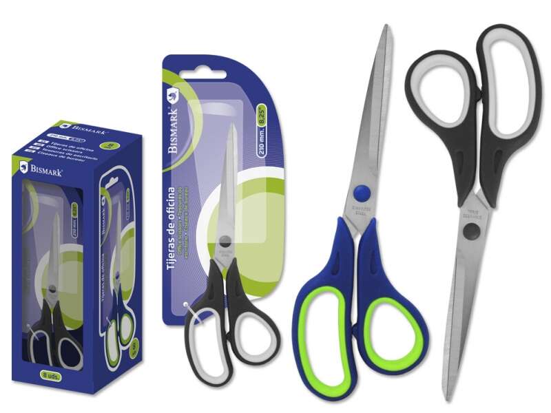 Bismark Tijeras de Oficina Acero Inoxidable 21cm - Empuñadura Ergonomica - Muy Ligeras y Resistentes - Colores Surtidos Aleatorios
