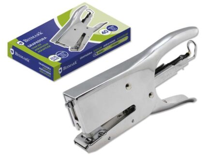 Bismark Grapadora de Tenaza Cromada - Capacidad de Grapado 40 Hojas - Diseño Ergonomico - Alta Durabilidad - Color Plata