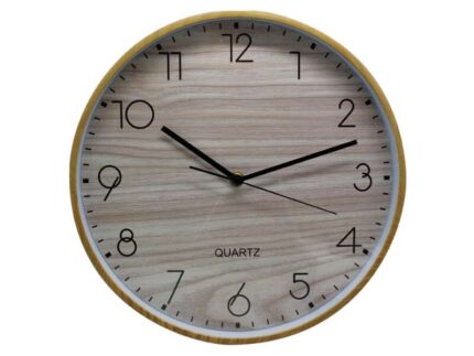 Bismark Reloj Oficina Marco Efecto Madera - Marco Plastico - Lente de Cristal - Manecillas de Aluminio - Esfera de PVC - Color Marrón