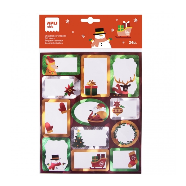 Apli Pack de 24 Etiquetas Adhesivas Navideñas para Regalos - Tamaños y Diseños Surtidos - Espacio para Escribir Apli Pack de 24 Etiquetas Adhesivas Navideñas para Regalos - Tamaños y Diseños Surtidos - Espacio para Escribir