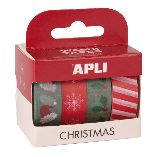 Apli Christmas Pack con 4 Cintas Adhesivas de Papel Washi 15mmx10m - Tematica Navideña - 4 Diseños Diferentes - Decoracion y Manualidades Apli Christmas Pack con 4 Cintas Adhesivas de Papel Washi 15mmx10m - Tematica Navideña - 4 Diseños Diferentes - Decoracion y Manualidades