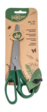 Faibo Tijeras de Oficina 21cm - Acero Inoxidable - Empuñadura Ergonomica - Punta Roma - Color Verde Oscuro