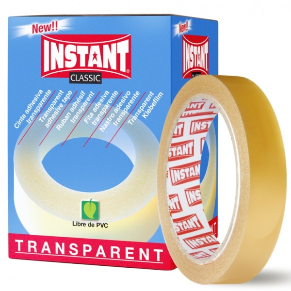 Instant Classic Cinta Adhesiva Transparente 19mm x 66m - Libre de PVC - Transparente Instant Classic Cinta Adhesiva Transparente 19mm x 66m - Libre de PVC - Transparente