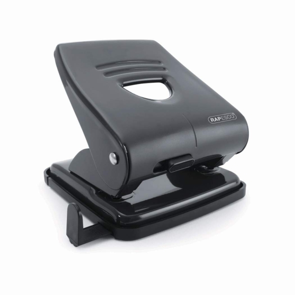 Rapesco 827 Taladro Perforador Metalico - Hasta 27 Hojas - Marcas de Formato - Sistema de Bloqueo - Color Negro