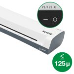Leitz iLAM Home A4 Plastificadora - Hasta Tamaño A4 - Velocidad 300mm/min - Calentamiento en 3 Minutos - Grueso Bolsa 75 y 125mic - Incluye Paquete de 5 Bolsas de Plastificacion  A4 - Color Blanco/Gris - immagine 3