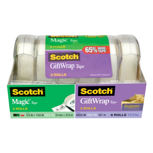 Scotch Magic/Giftwrap Pack de 6 Cintas Adhesivas Surtidas - 19mm x 27.9m - Color Transparente Scotch Magic/Giftwrap Pack de 6 Cintas Adhesivas Surtidas - 19mm x 27.9m - Color Transparente