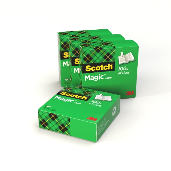 Scotch Magic Pack de 4 Cintas Adhesivas Invisible - 19mm x 33m - Color Transparente