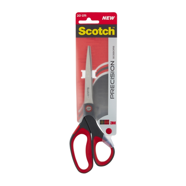 Scotch Tijeras de Precision 20cm - Acero Inoxidable - Corte Preciso - Mango Ergonomico - Color Negro/Rojo
