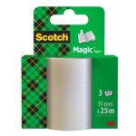 Scotch Magic Pack de 3 Cintas Adhesivas Invisible - Recambio - 19mm x 25m - Color Transparente