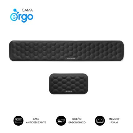Subblim Pack Ergo Airpadding Reposamuñecas para Teclado y Raton - Espuma Viscoelastica 65D - Tejido AirMesh Transpirable - Base Antideslizante - Color Negro