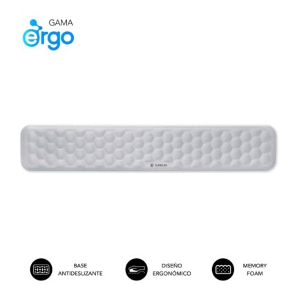 Subblim Ergo Airpadding Reposamuñecas para Teclado - Espuma Viscoelastica 65D - Tejido AirMesh Transpirable - Base Antideslizante - Color Plata